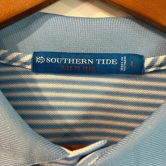 Southern Tide Men's Light Blue and White Striped Polo Shirt - Picture 5 of 8